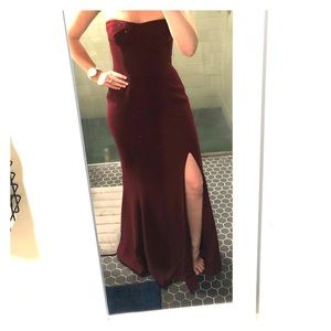 Burgundy Dress the Population, Strapless Gown